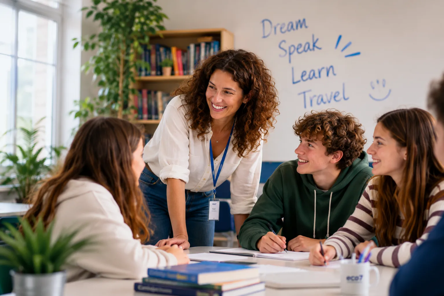 Alumnos y profesoras en una clase de eco7 en Manresa